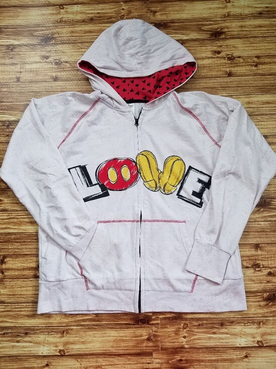 Disney Tops - Disney Mickey Mouse Love Hoodie Pink/White Women's XL Zip Sweatshirt
